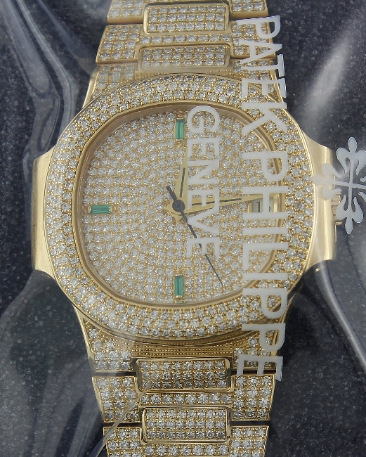 (image for) A RARE FIND 100% ORIGINAL PATEK PHILIPPE 18K YELLOW GOLD FULL DIAMOND AUTOMATIC / 3800/108